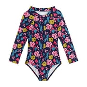 Toddler Girls One-Piece Swimsuits And Rash Guard Long Sleeve Zipper Bathing Suits Upf 50+ Sun-Protective Protections One-Pieces Swimwear